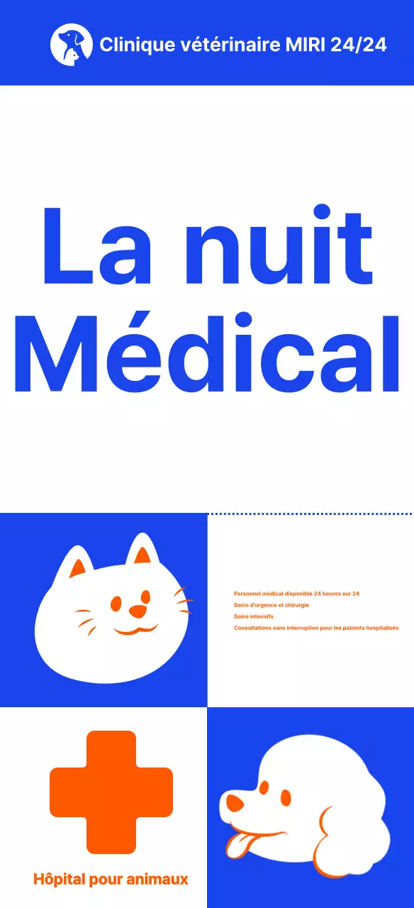 Illustration simple d'un animal de compagnie, signalétique d'une clinique vétérinaire pendant la nuit