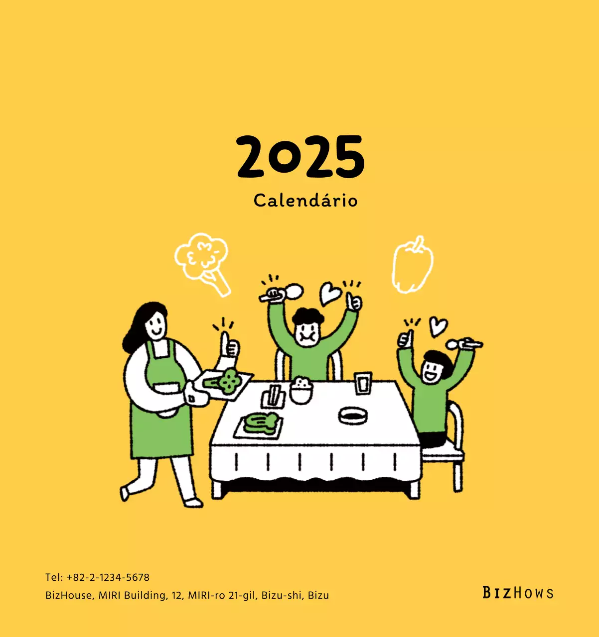 Calendário de Ano Novo com ilustrações giras