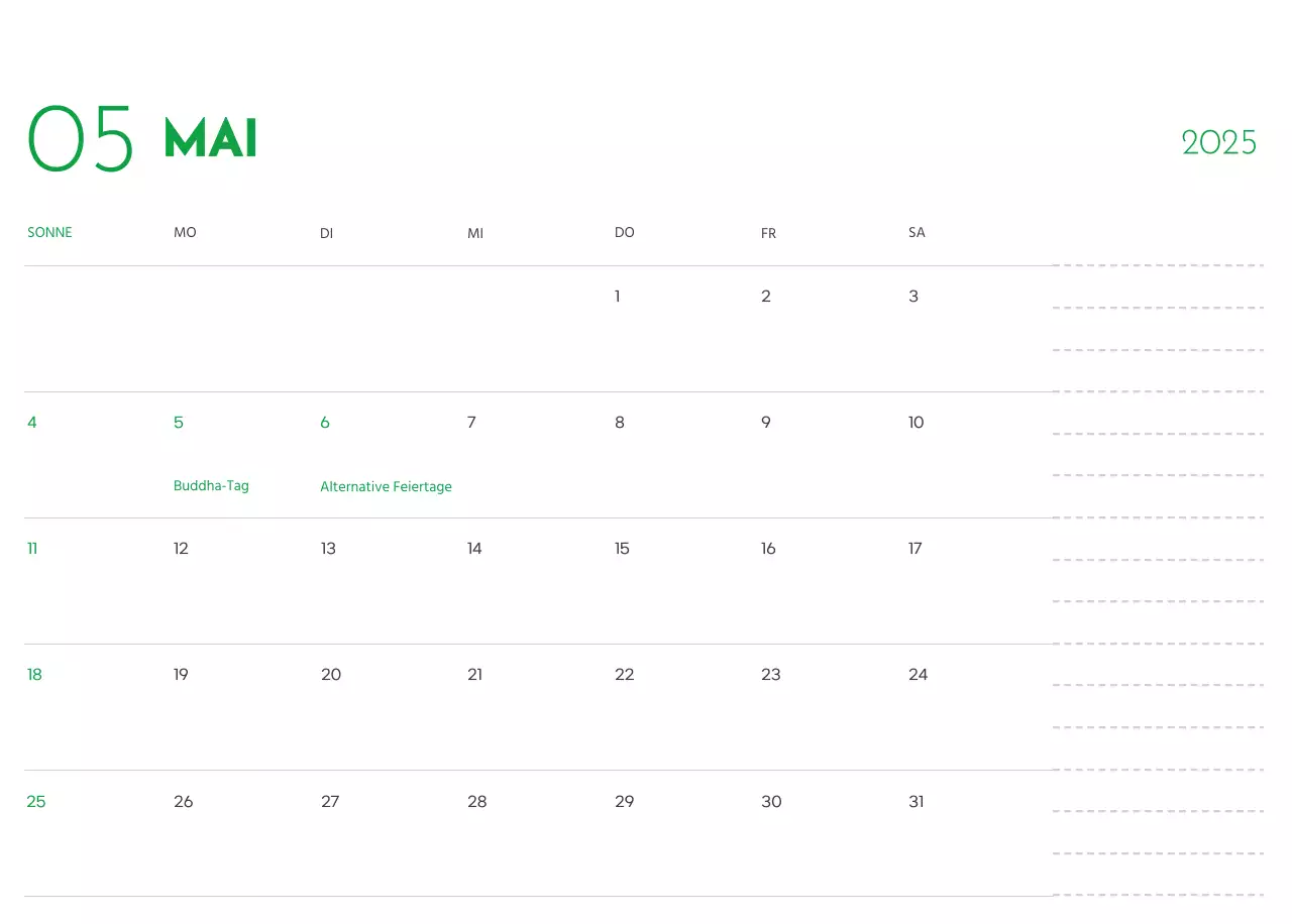 Ein Kalender mit einem Welpenfoto und einer süßen Botschaft in grüner Akzentfarbe