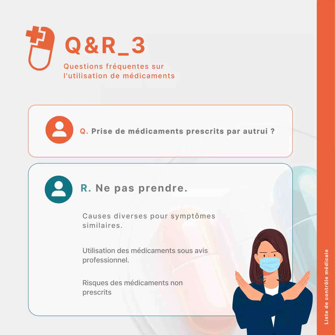 Un guide simple, en orange, pour utiliser correctement les médicaments
