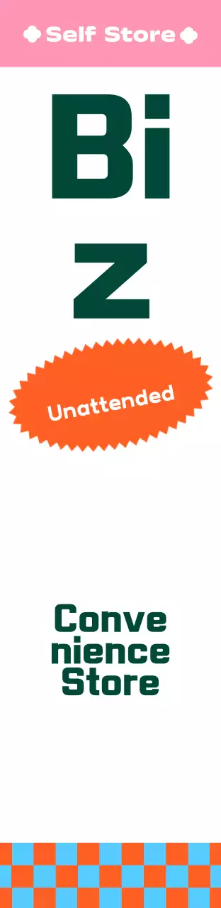 Tanda udara persegi toko swalayan yang berwarna dan berpola dengan format besar