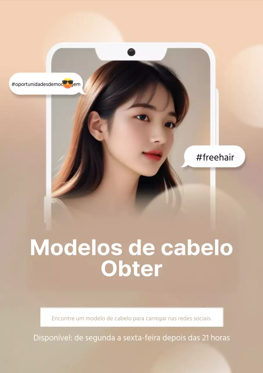 Um anúncio para uma modelo com cabelo luxuoso em bege e branco.