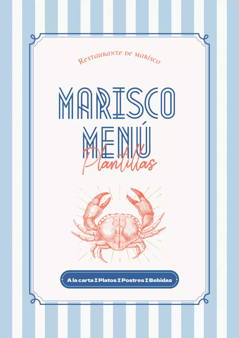 Colección de tableros de menú de marisco vintage en azul claro y azul marino.