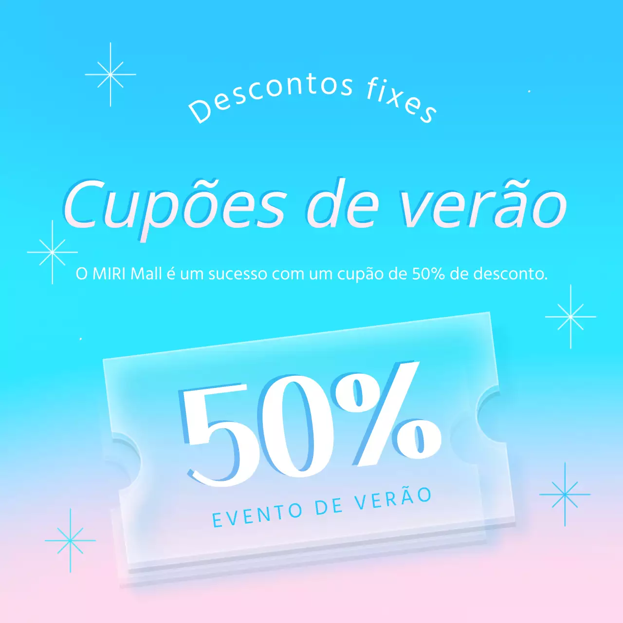 Anúncio simples de oferta de cupões de verão em azul claro e cor-de-rosa