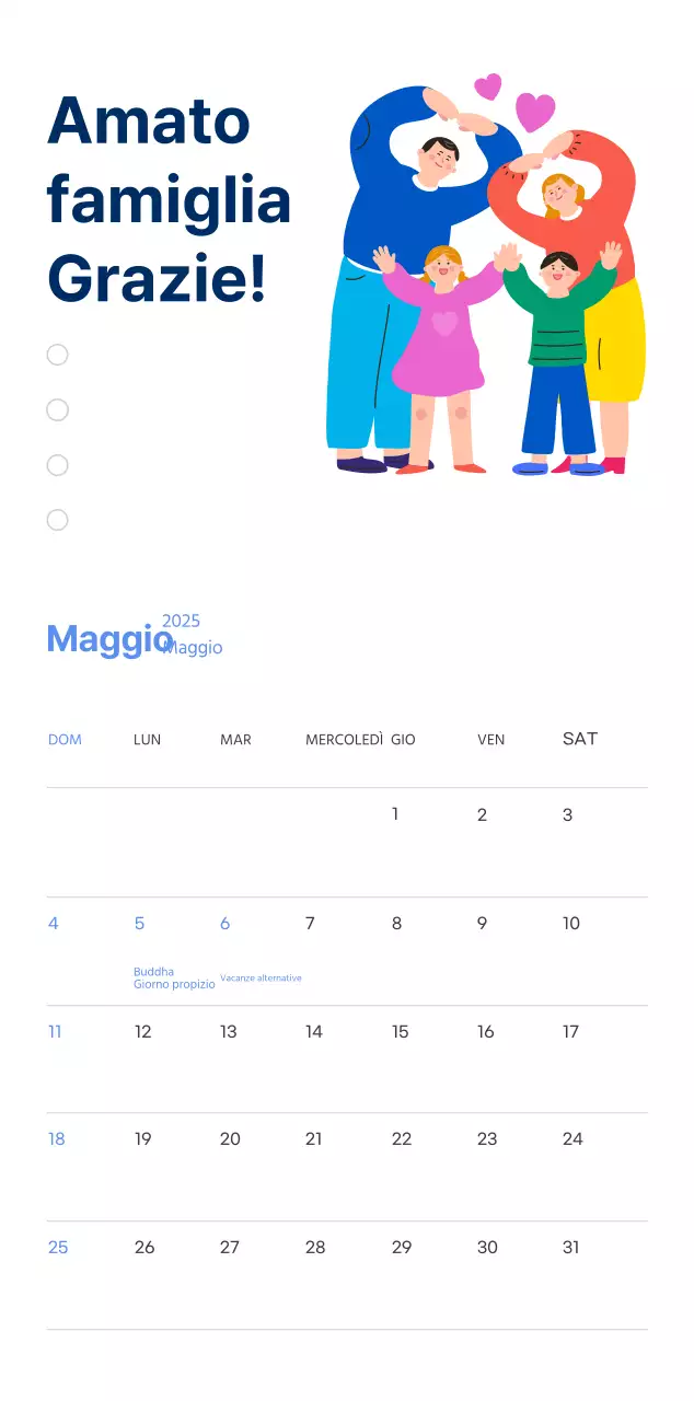 Calendario motivazionale con illustrazioni energetiche e citazioni positive su sfondo azzurro