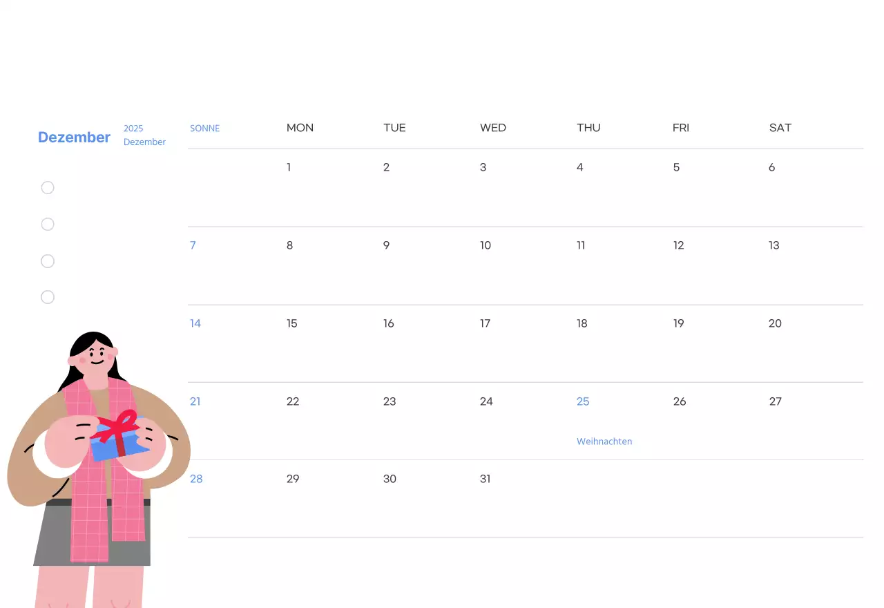 Motivationskalender mit energiegeladenen Illustrationen und positiven Zitaten auf hellblauem Hintergrund