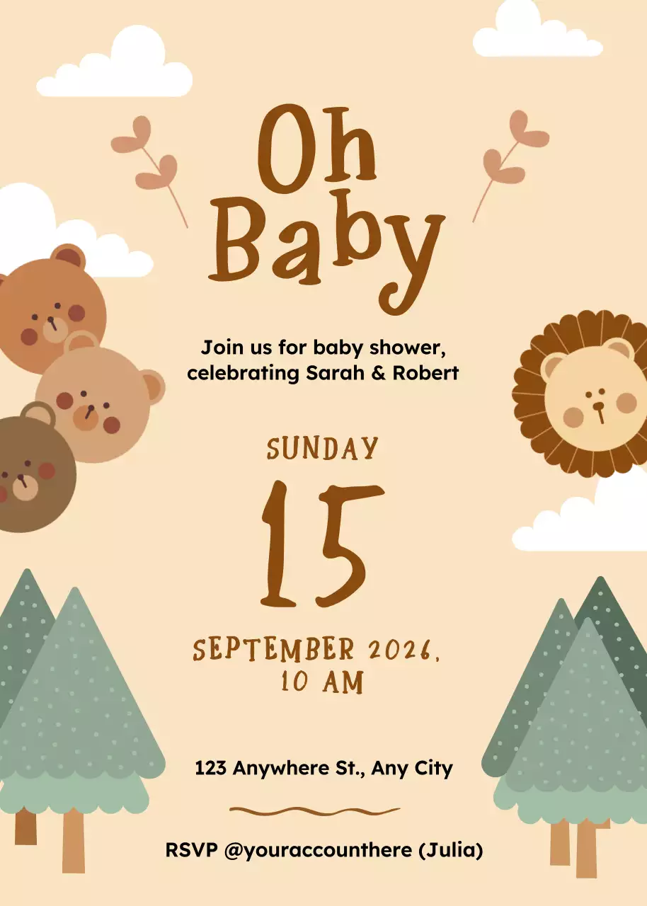 Undangan Baby Shower Lucu Berwarna Krem