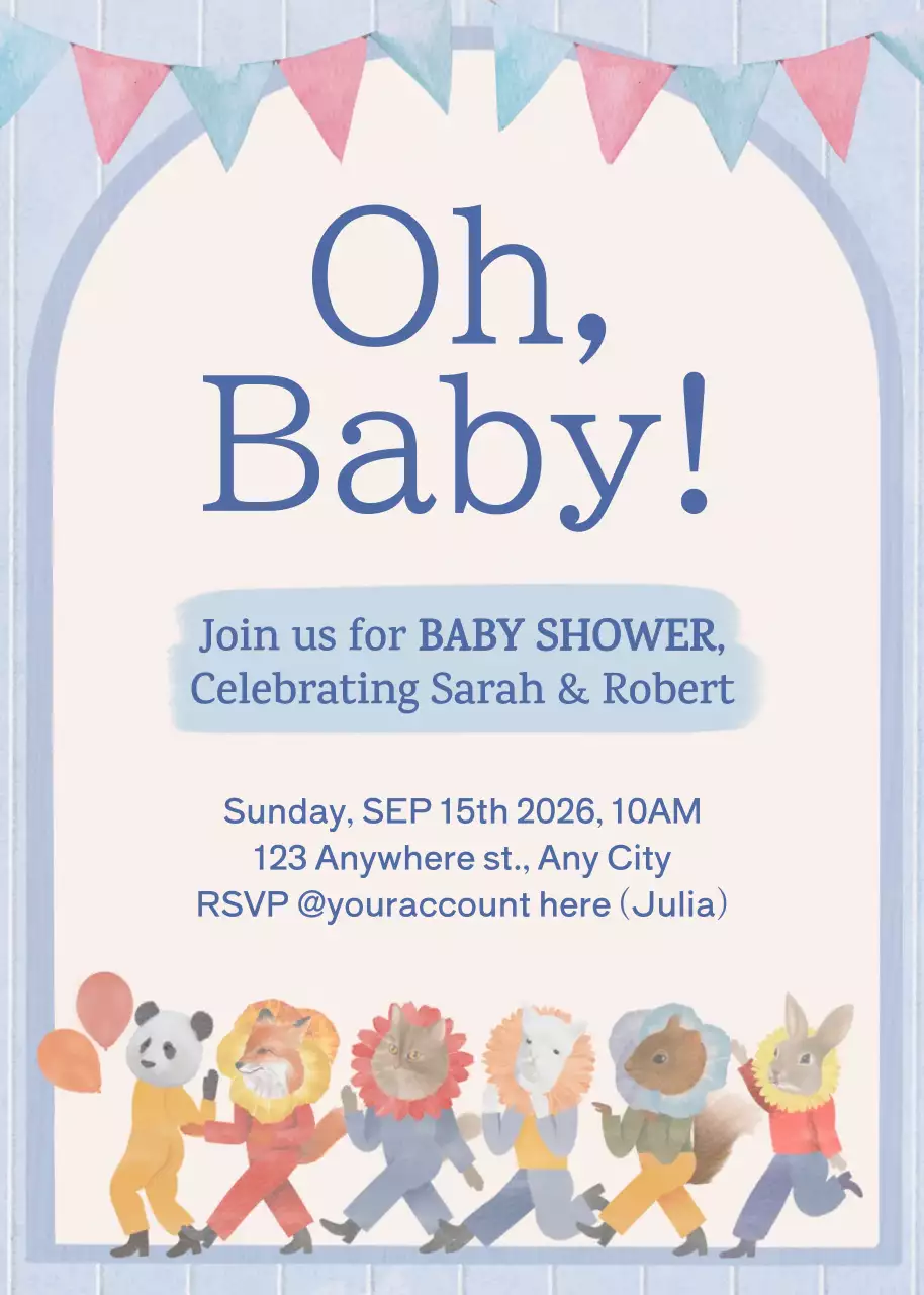 Thiệp mời tiệc mừng em bé màu xanh nhạt dễ thương