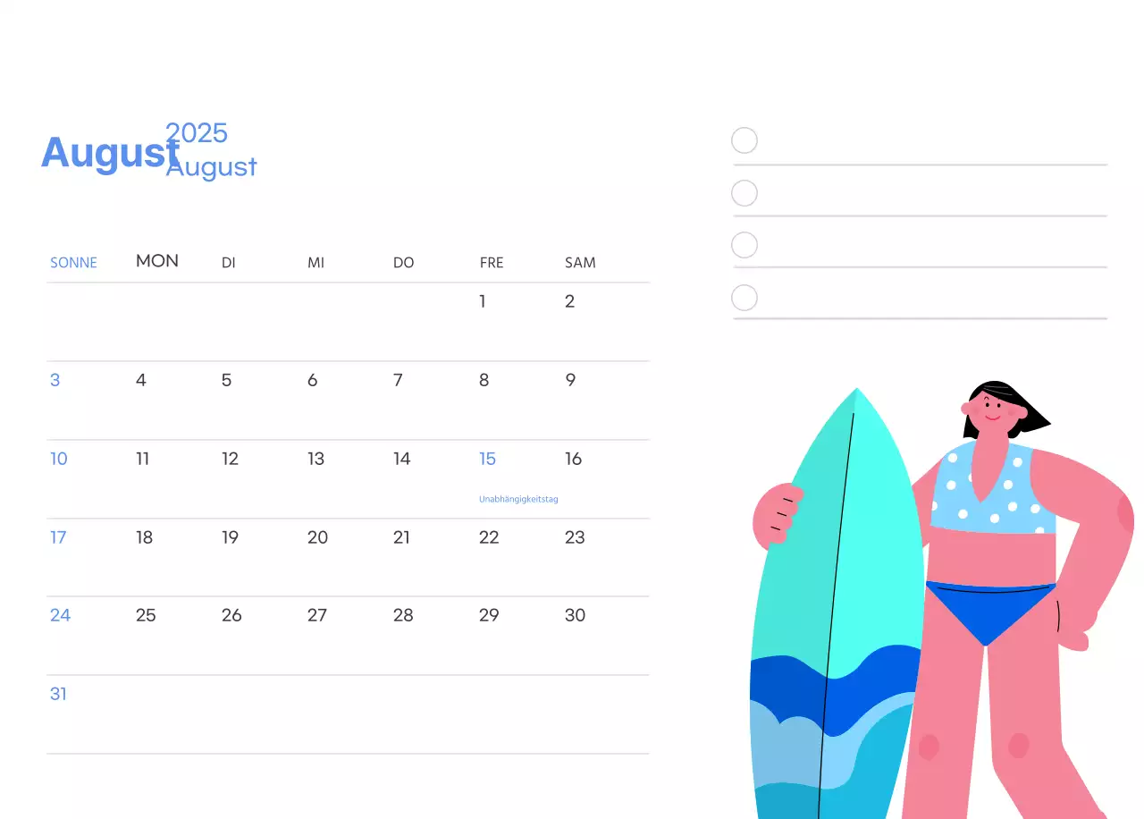 Motivationskalender mit energiegeladenen Illustrationen und positiven Zitaten auf hellblauem Hintergrund