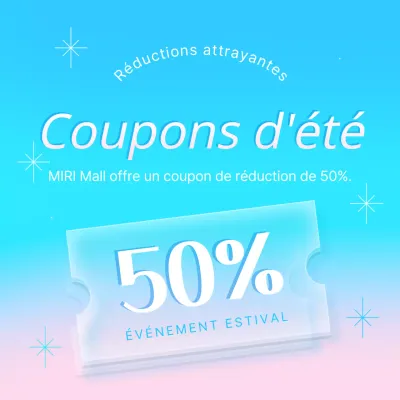 Annonce simple de bons de réduction pour l'été en bleu clair et rose