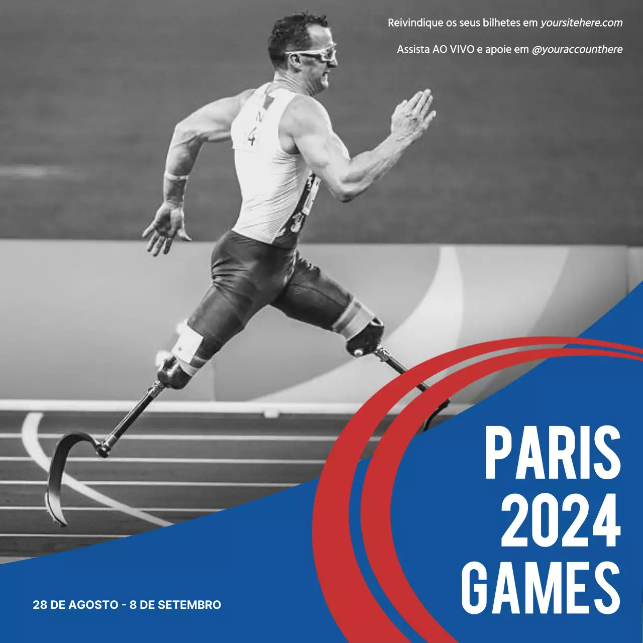 Um anúncio arrojado a azul e vermelho para os Jogos Olímpicos de Paris 2024