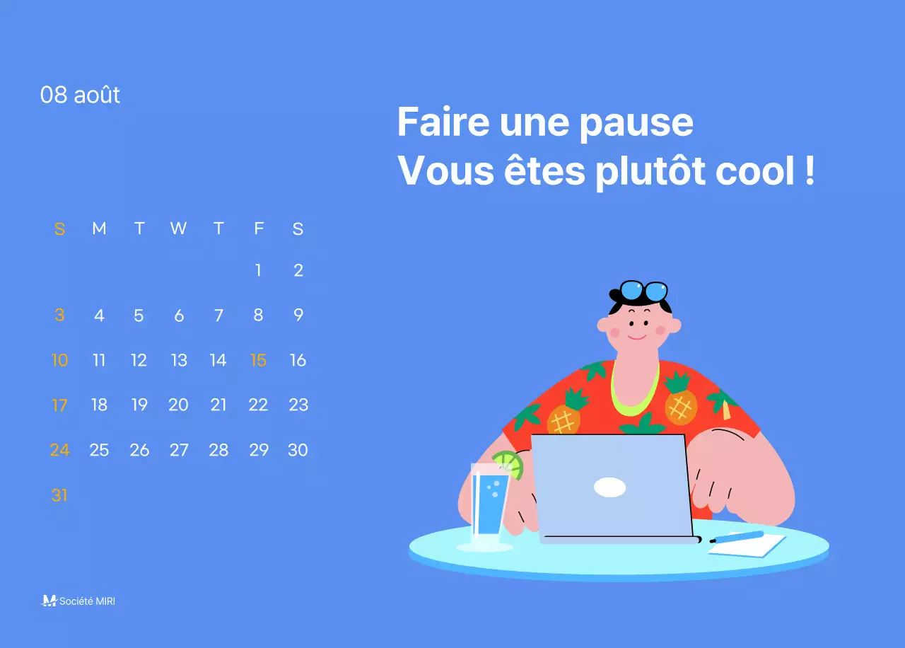 Calendrier de motivation avec des illustrations énergiques et des citations positives sur un fond bleu clair