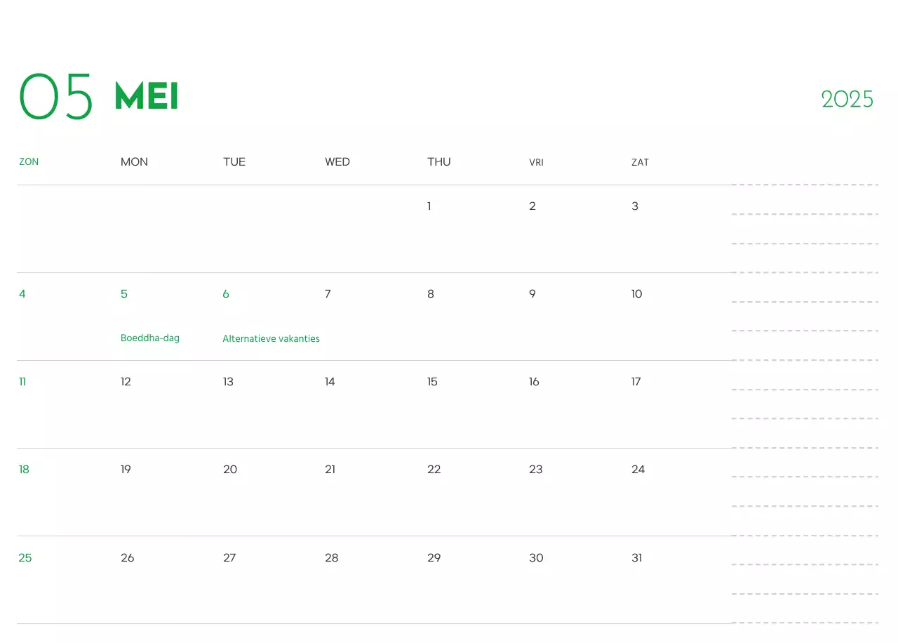 Een kalender met een puppyfoto en een schattige boodschap in groene accentkleur