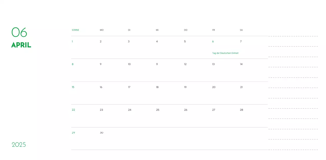 Ein Kalender mit einem Welpenfoto und einer süßen Botschaft in grüner Akzentfarbe