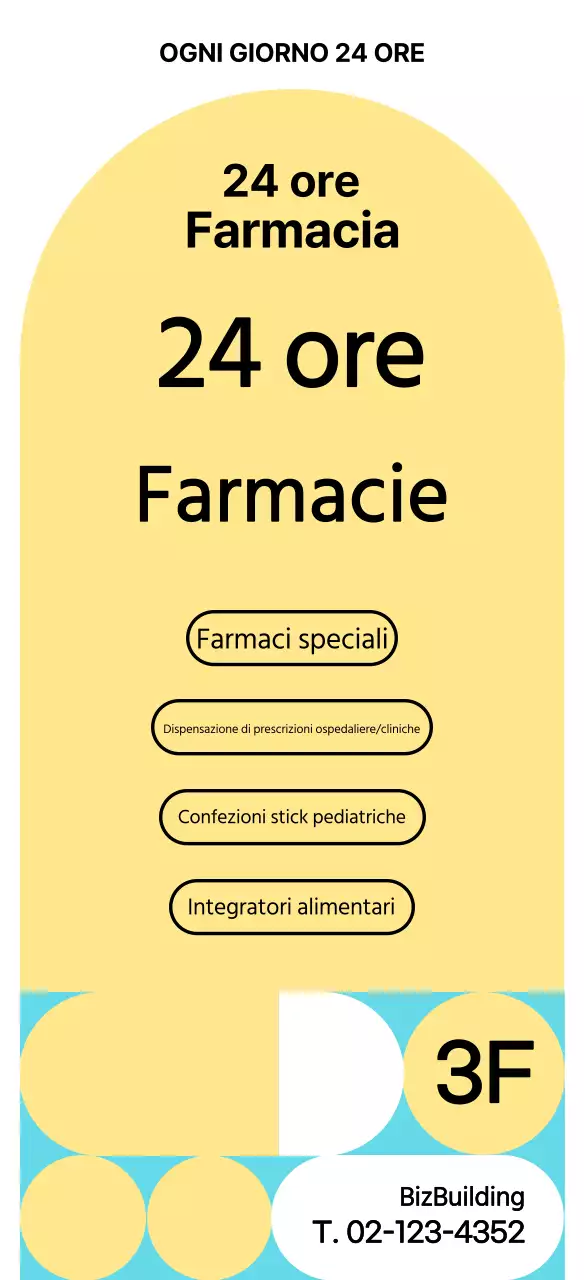 Guida alla farmacia ordinata, gialla, 24 ore su 24
