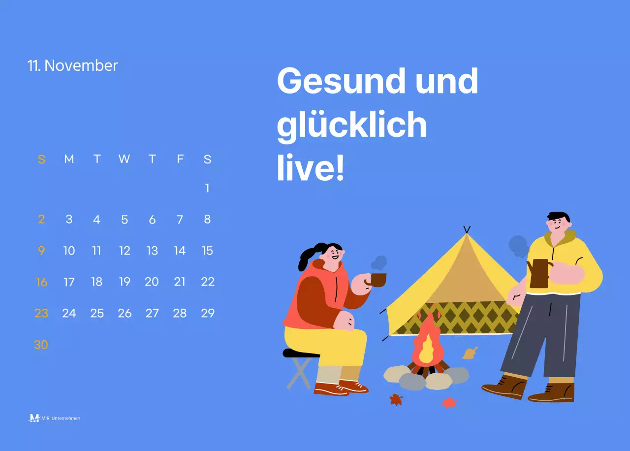 Motivationskalender mit energiegeladenen Illustrationen und positiven Zitaten auf hellblauem Hintergrund