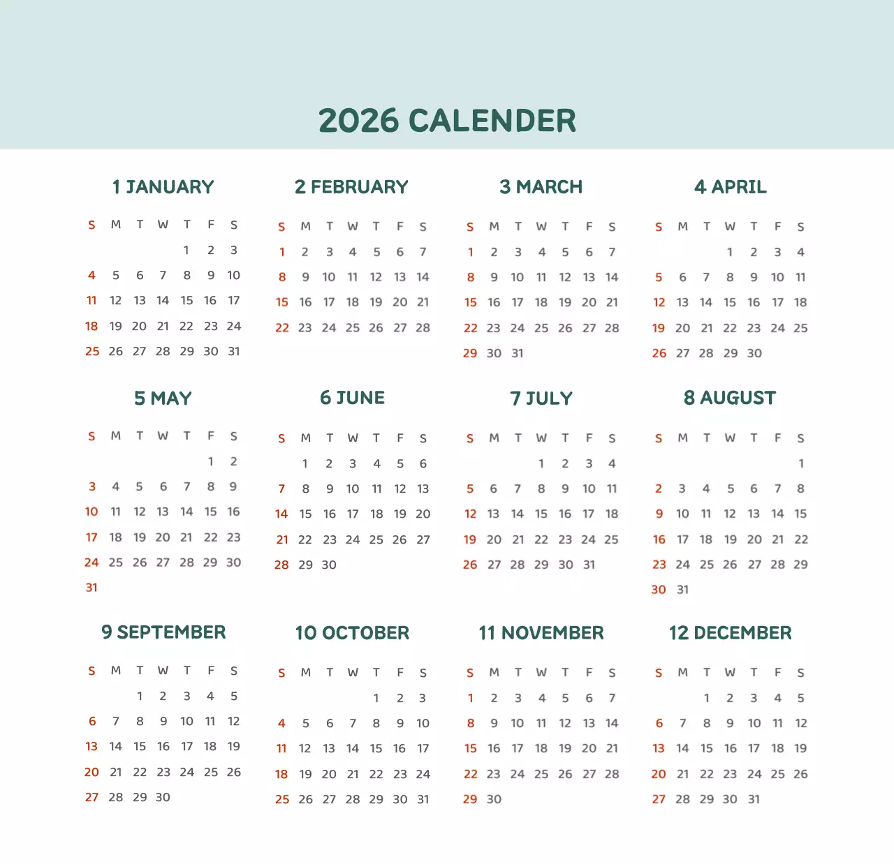 様々な色使いの情緒的なイラストが入ったカレンダー。