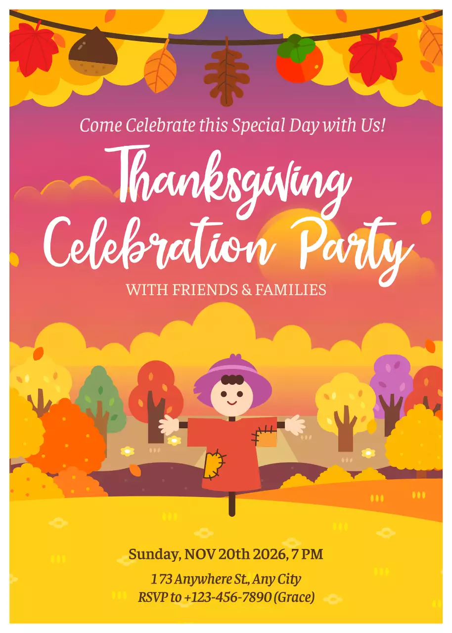 Poster Mời Lễ Tạ Ơn Màu Cam Cổ Điển