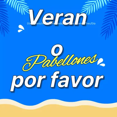 Título principal del evento de verano con detalles en azul y amarillo