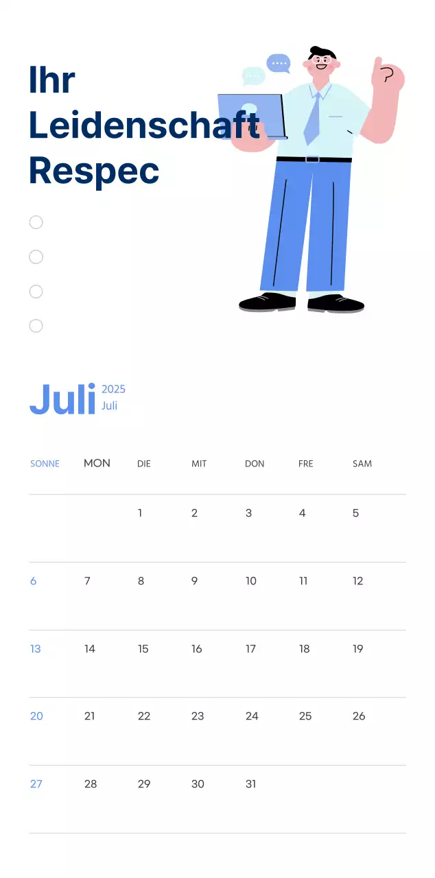 Motivationskalender mit energiegeladenen Illustrationen und positiven Zitaten auf hellblauem Hintergrund