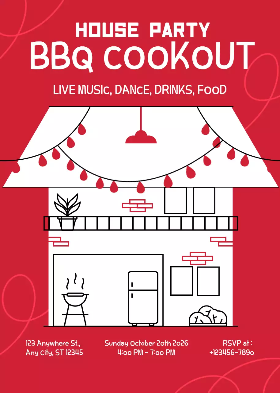 Thiệp mời dự tiệc nhà hiện đại màu đỏ