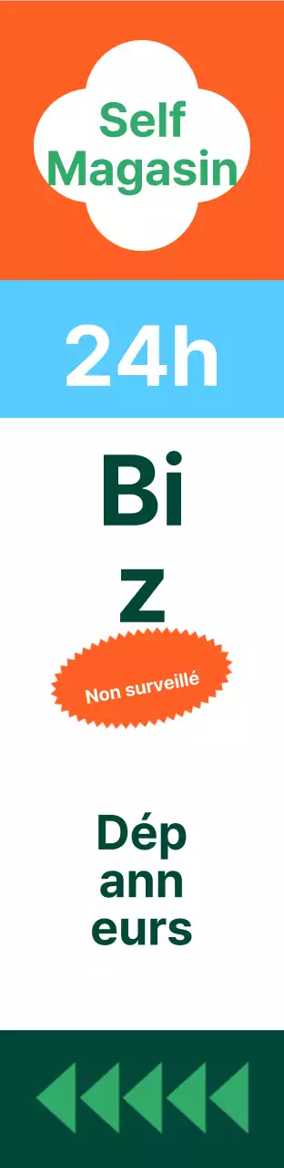 Enseigne carrée de magasin de proximité, grand format, aux couleurs vives et aux motifs variés