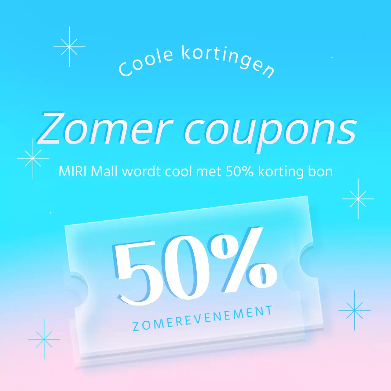 Eenvoudige zomercoupon weggeefadvertentie in lichtblauw en roze