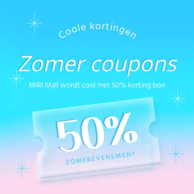 Eenvoudige zomercoupon weggeefadvertentie in lichtblauw en roze