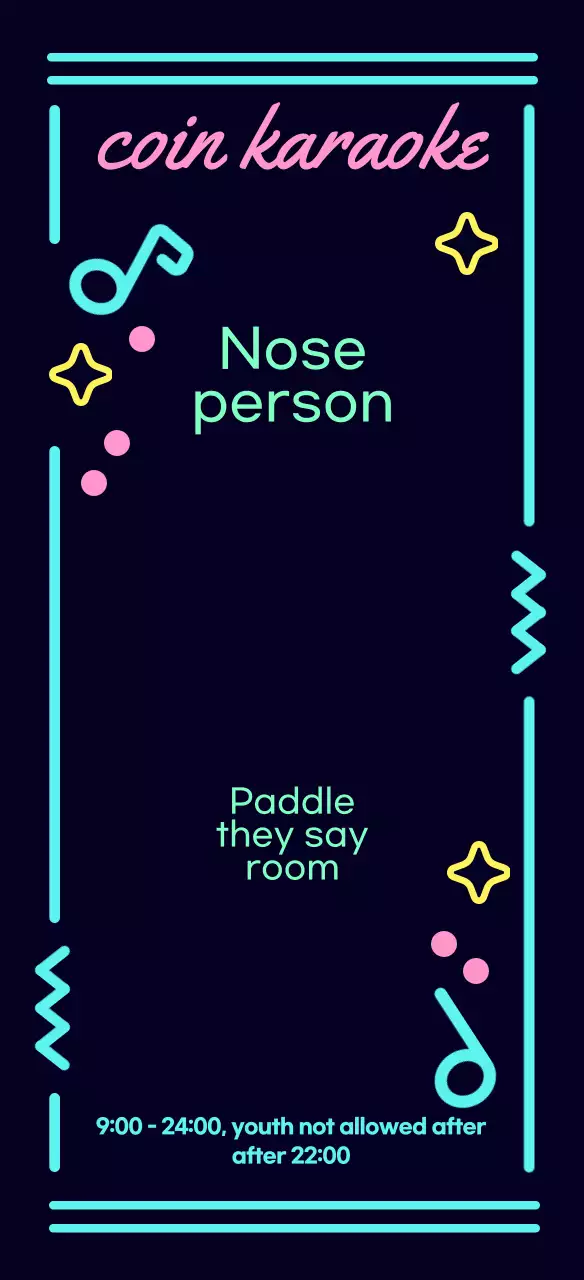 Black, kitschy, neon sign coin-operated karaoke guide