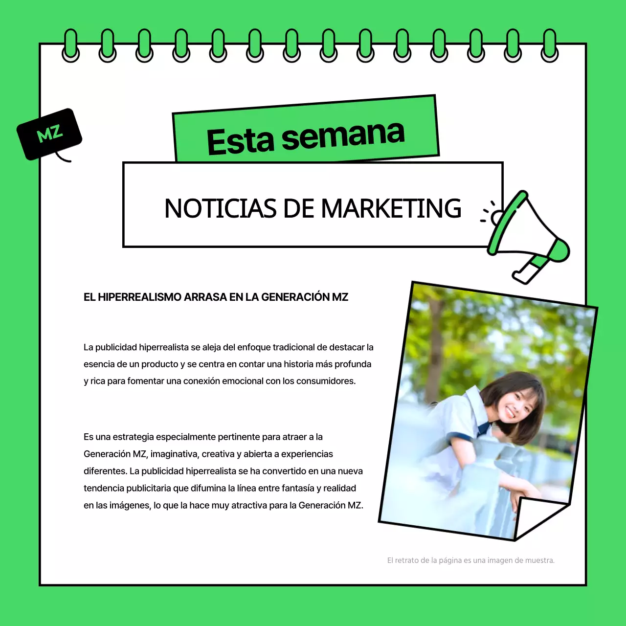 Un boletín de referencia de marketing minimalista en verde lima