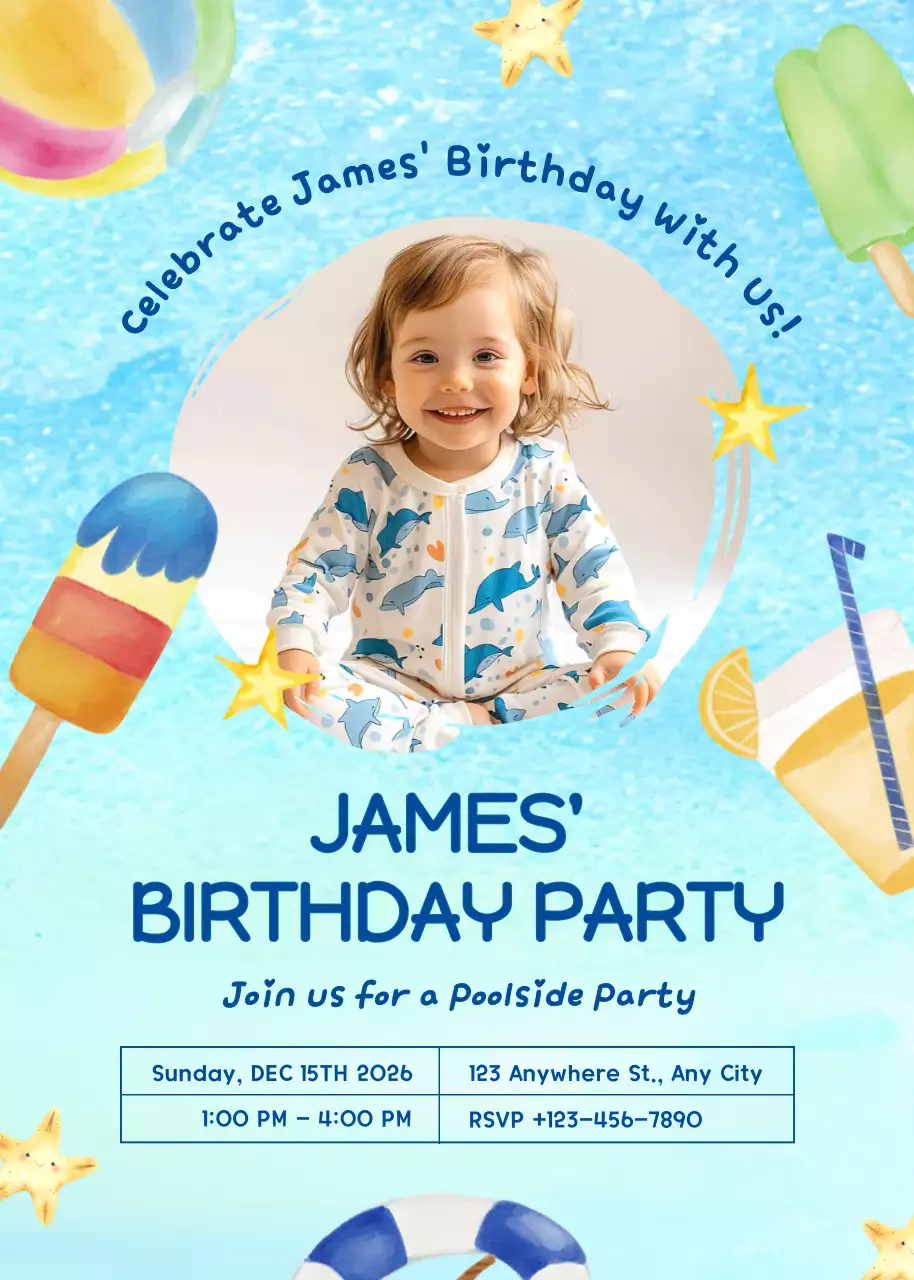 Thiệp mời tiệc sinh nhật màu xanh dễ thương