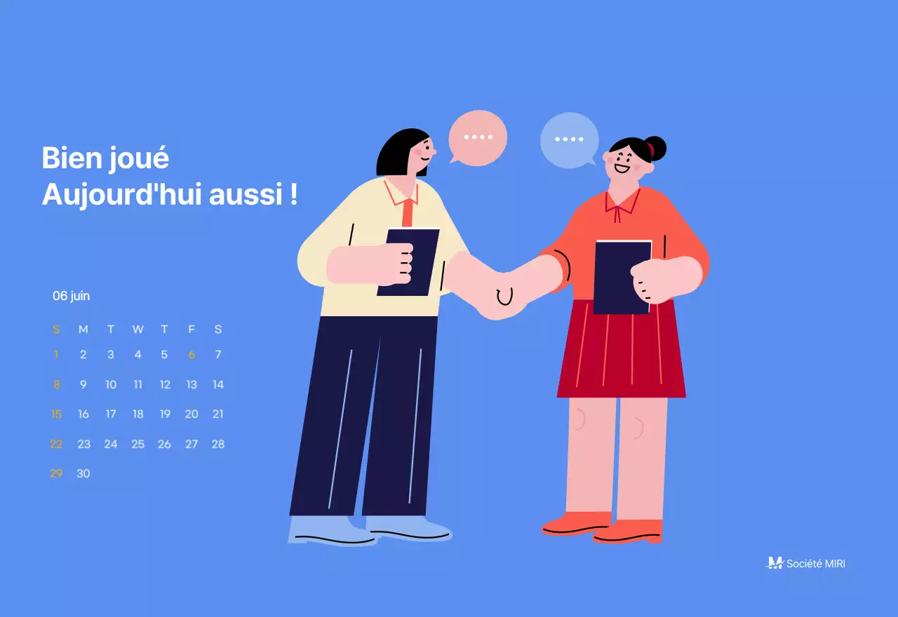 Calendrier de motivation avec des illustrations énergiques et des citations positives sur un fond bleu clair