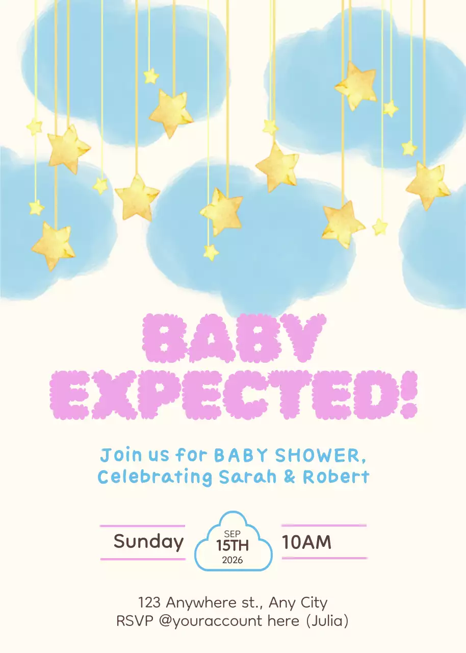 Thiệp mời tiệc mừng em bé màu trắng dễ thương