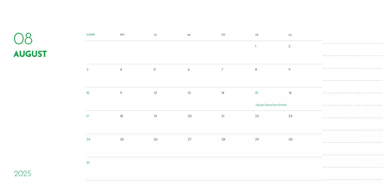 Ein Kalender mit einem Welpenfoto und einer süßen Botschaft in grüner Akzentfarbe