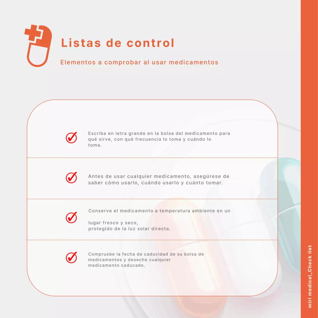 Una guía sencilla y de color naranja para utilizar correctamente los medicamentos