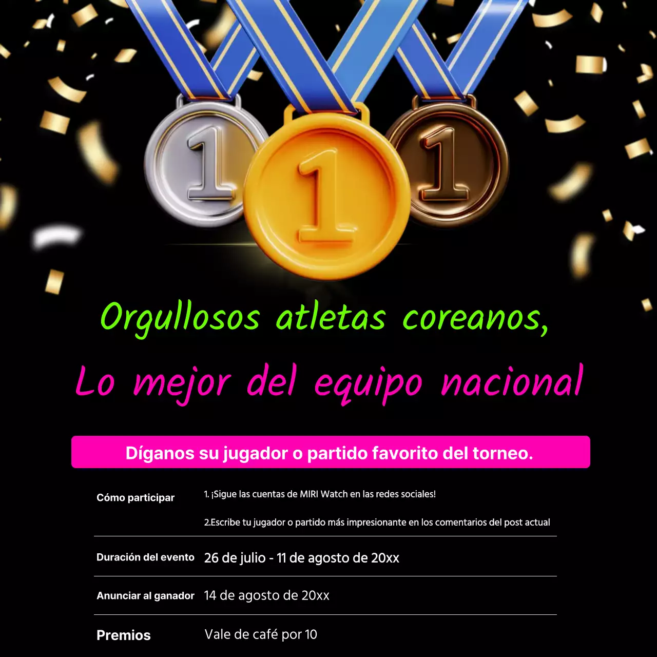 Anuncios de animaciones de la selección nacional en rosa fuerte y neón