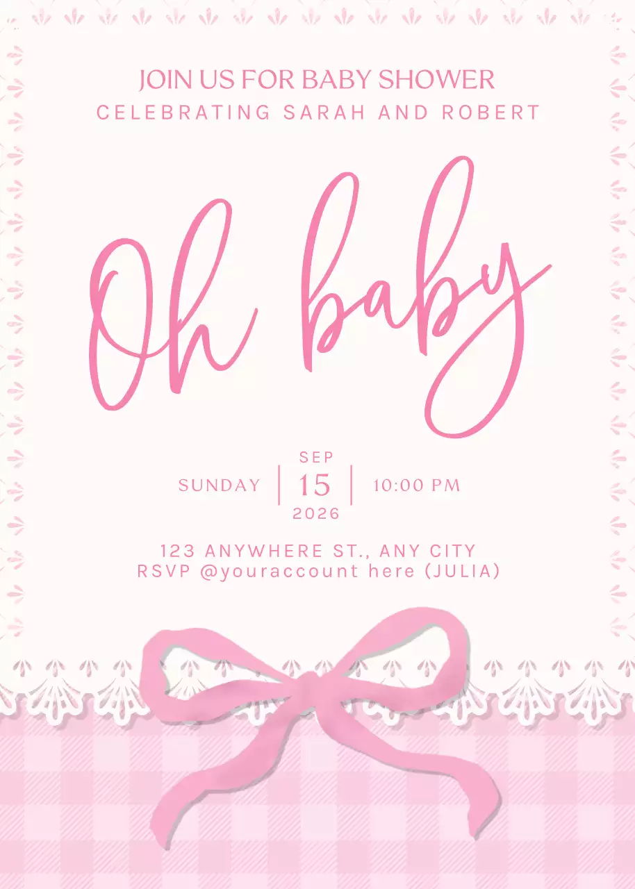 Thiệp mời tiệc mừng em bé màu hồng dễ thương