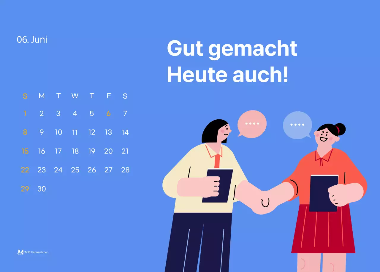 Motivationskalender mit energiegeladenen Illustrationen und positiven Zitaten auf hellblauem Hintergrund