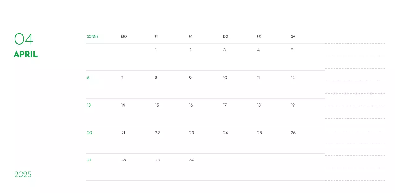 Ein Kalender mit einem Welpenfoto und einer süßen Botschaft in grüner Akzentfarbe