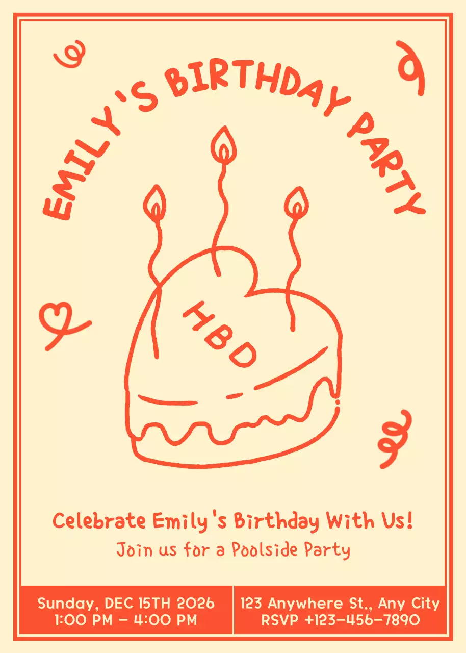 Thiệp mời tiệc sinh nhật dễ thương màu cam