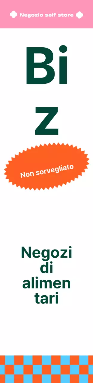 Insegna quadrata di grande formato per minimarket, dai colori vivaci e dai motivi vivaci