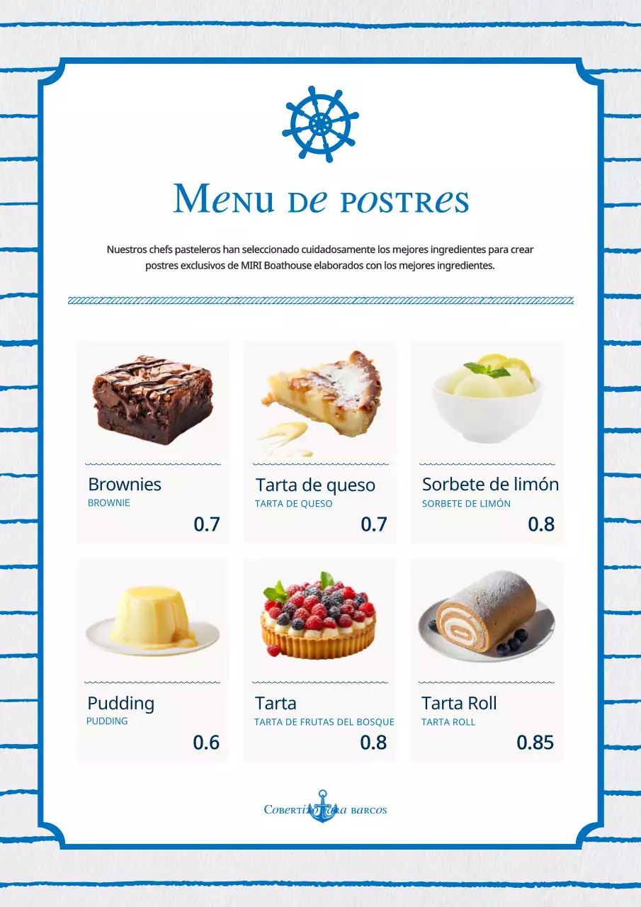 Colección de tableros de menú de marisco vintage en azul claro y azul marino.