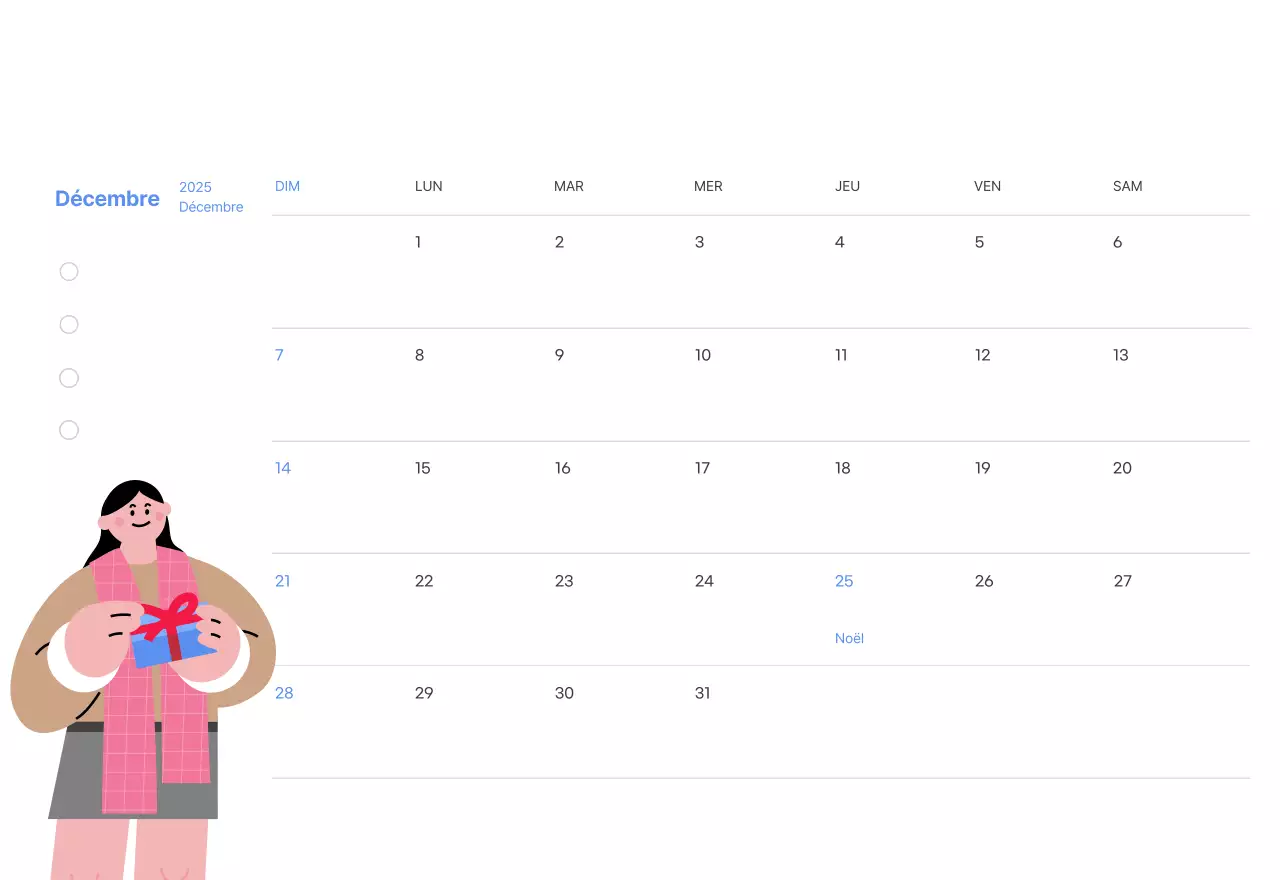 Calendrier de motivation avec des illustrations énergiques et des citations positives sur un fond bleu clair