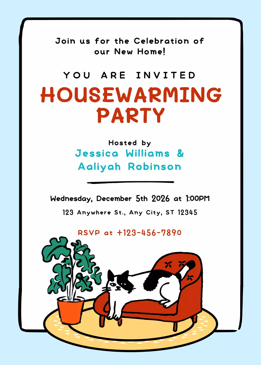 Thiệp mời tiệc tân gia tối giản màu xanh nhạt