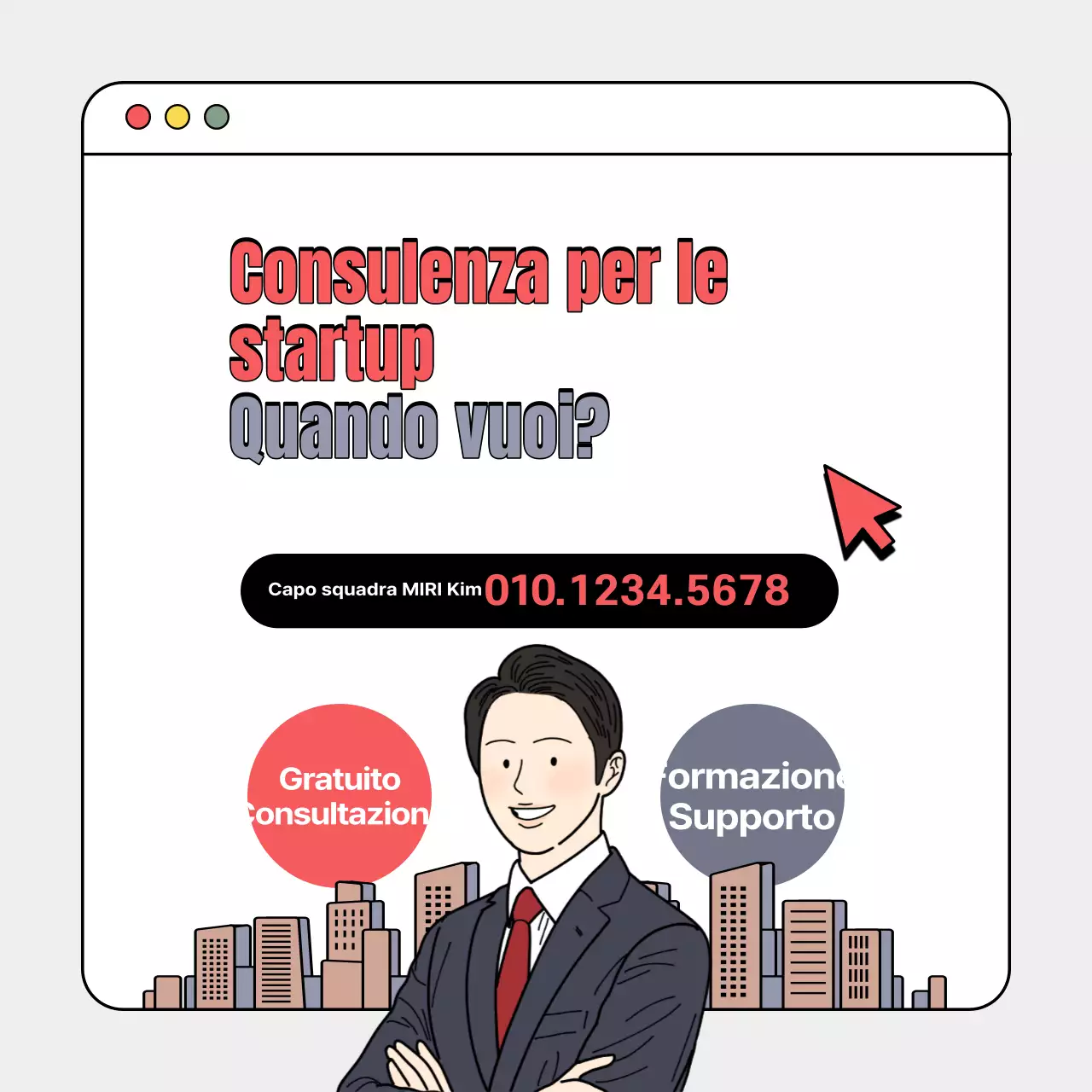 Promuovete il vostro servizio di consulenza per startup con un'interfaccia utente in rosso e grigio