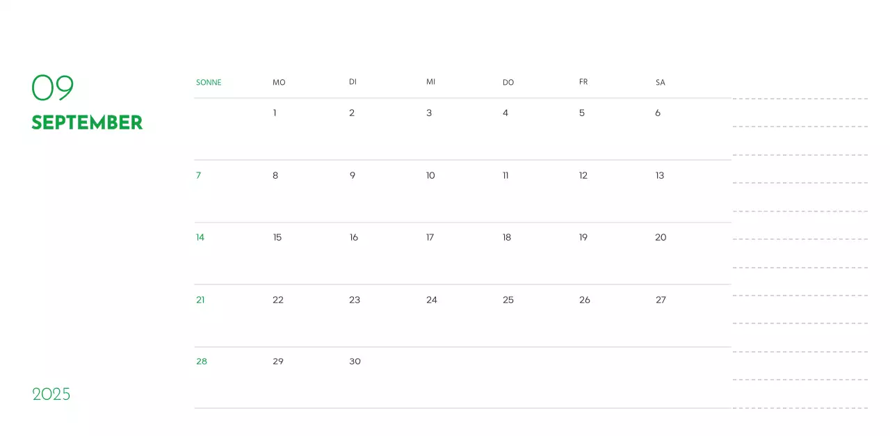 Ein Kalender mit einem Welpenfoto und einer süßen Botschaft in grüner Akzentfarbe