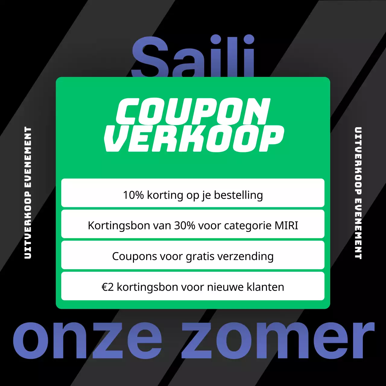 Een collectie zomerse uitverkoop met paarse en groene accenten