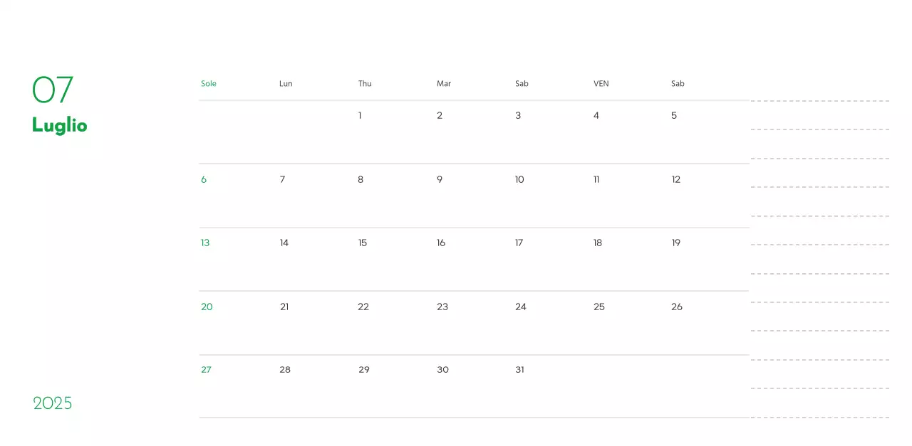 Un calendario con la foto di un cucciolo e un simpatico messaggio in colore verde.