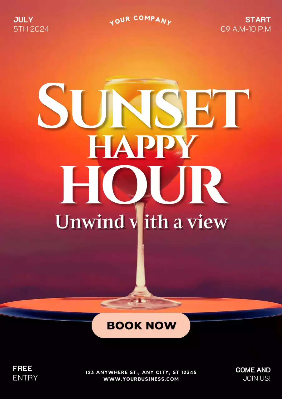 Orange Trendy Happy Hour Promotion Poster