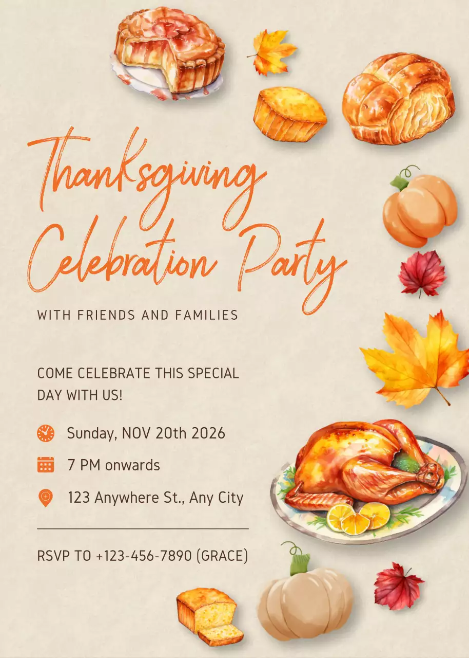 Lời mời mừng Lễ Tạ ơn hiện đại màu cam